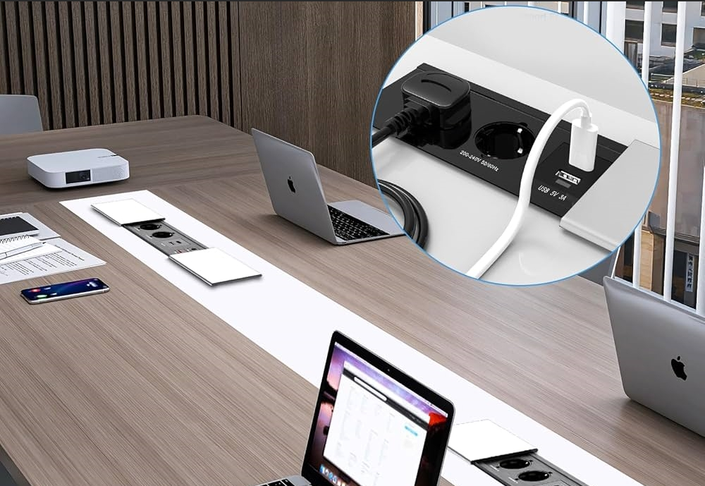 Moonian sliding cover desktop socket with horizontal opening mechanism for minimalist furniture