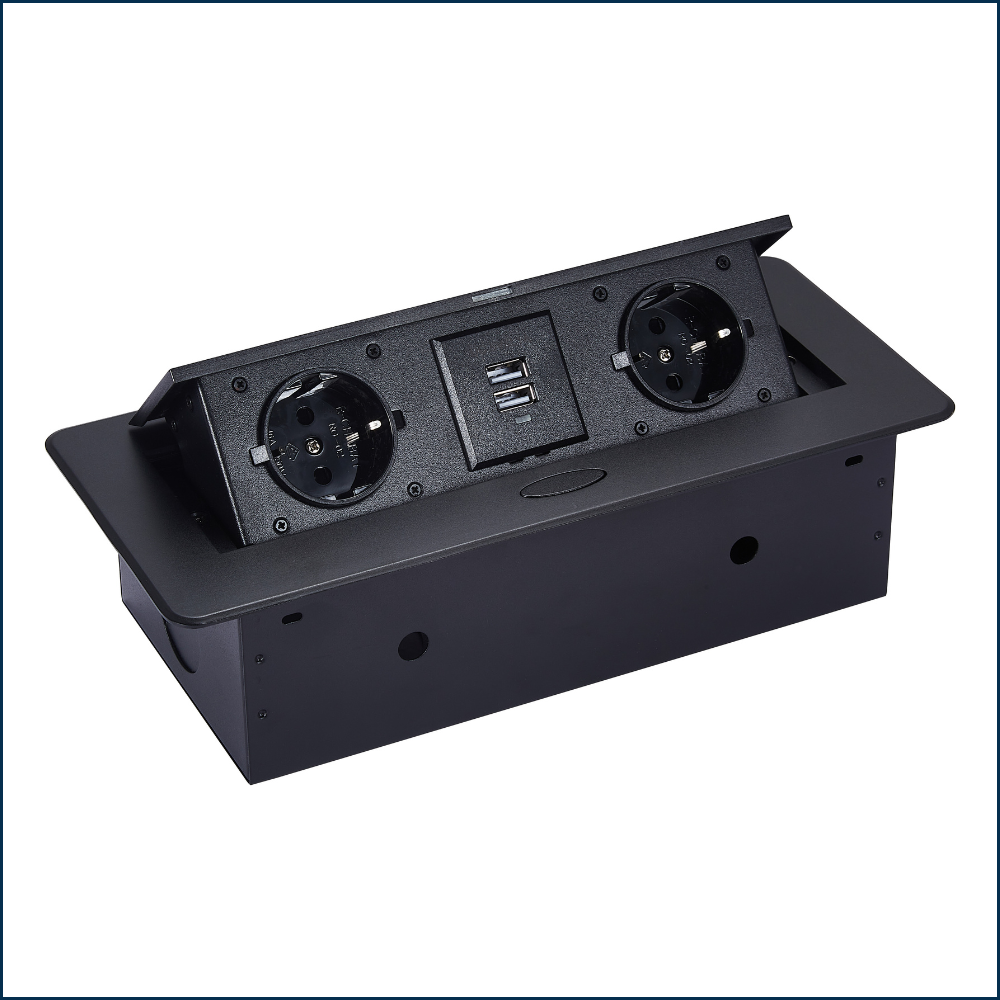 Pop-up desktop socket with Schuko outlets and USB ports - Moonian