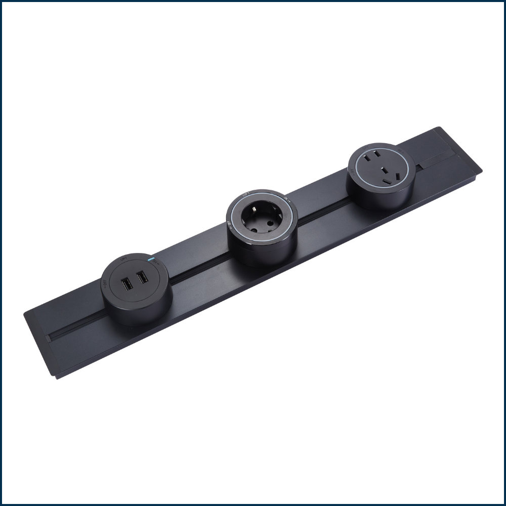 Track socket power rail for desktop and furniture installation - Moonian