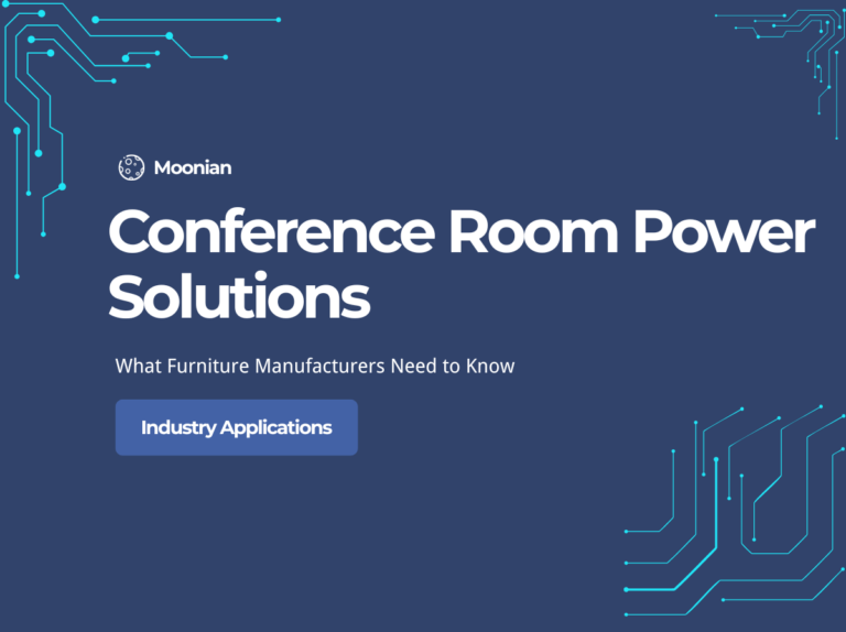 Modern conference table with integrated pop-up sockets providing power and USB-C charging for meeting room participants